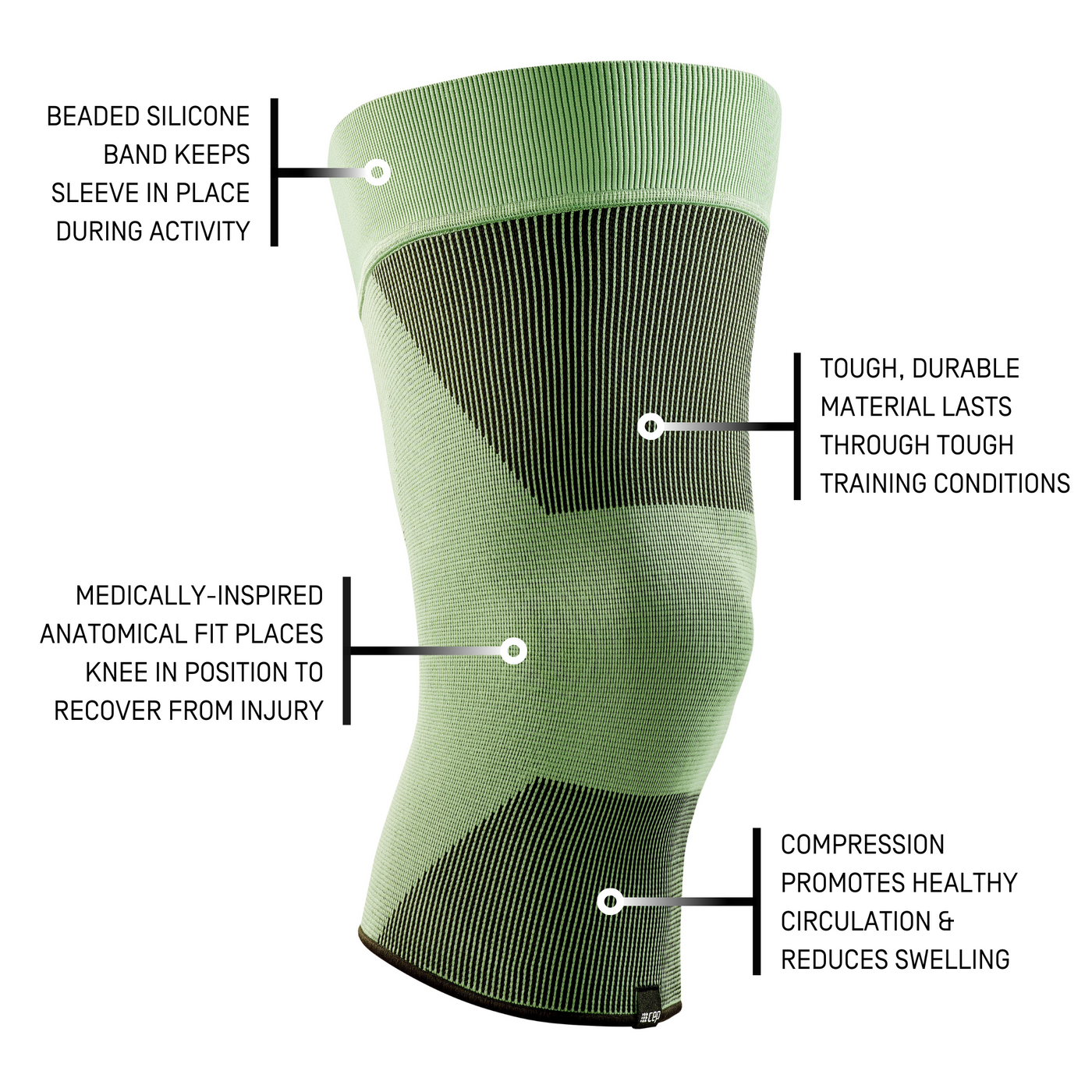 Mid Support Knee Sleeve, Green-Mid, Details