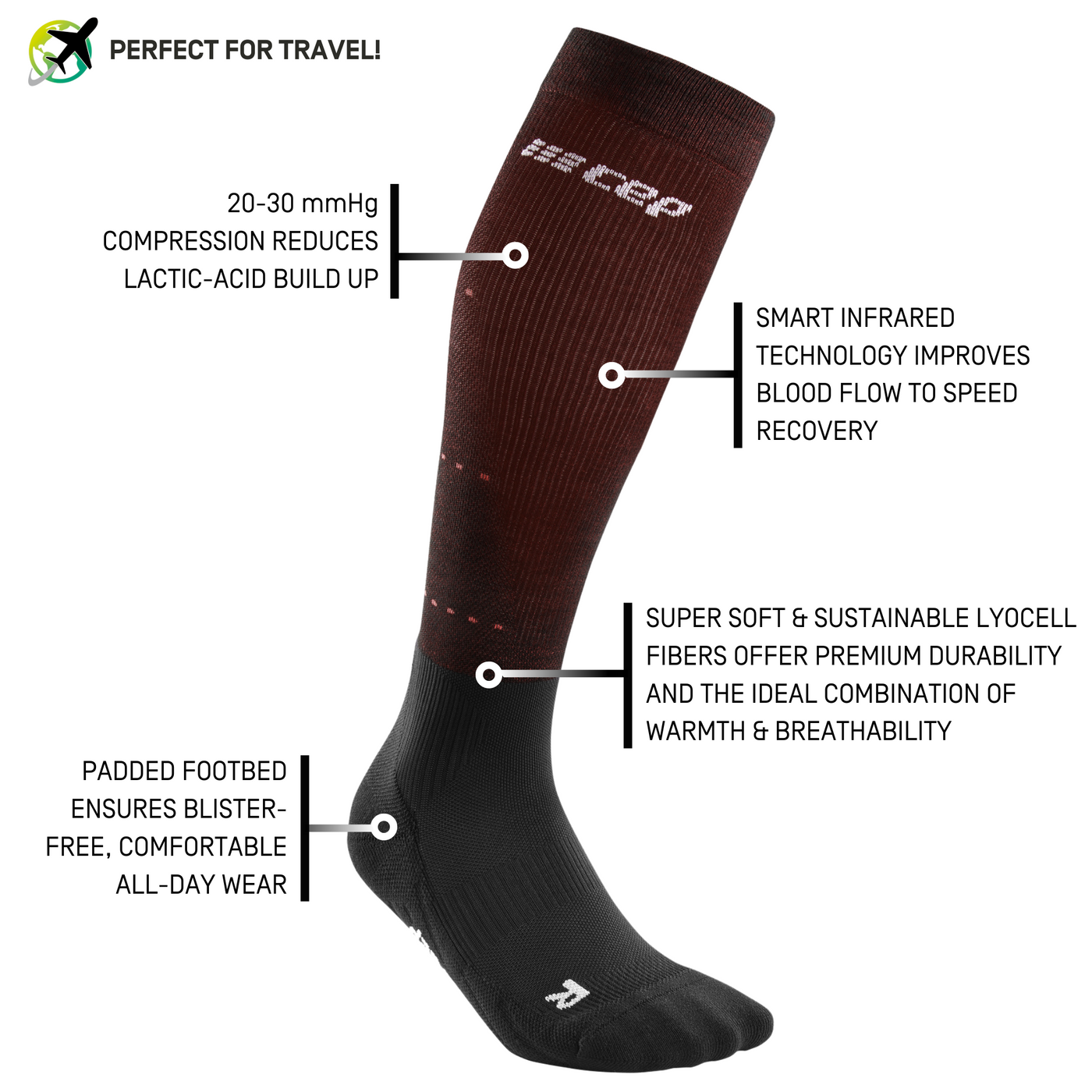 Infrared Recovery Compression Socks, Women, Black/Red, Details