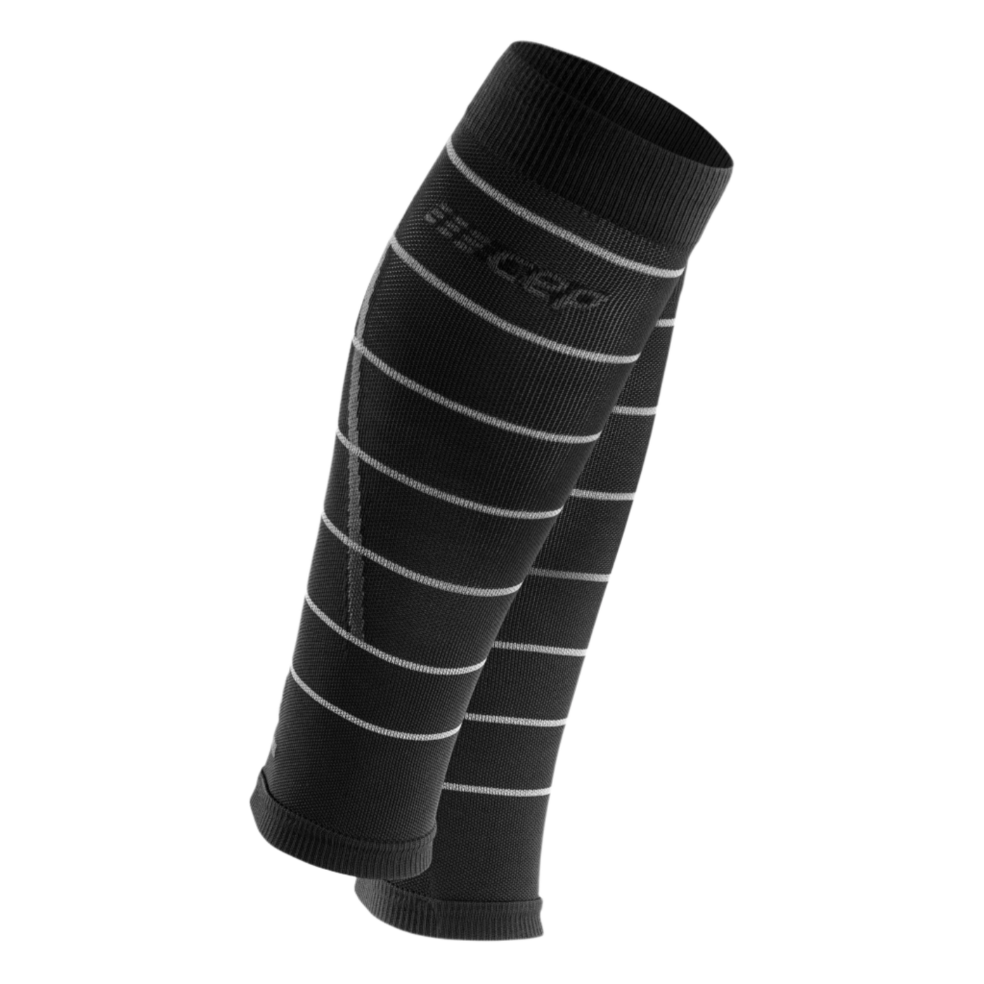 Reflective Compression Calf Sleeves, Men, Black/Silver, Front View