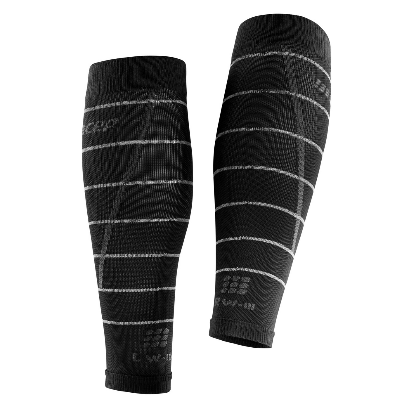 Reflective Compression Calf Sleeves, Women, Black/Silver, Back View