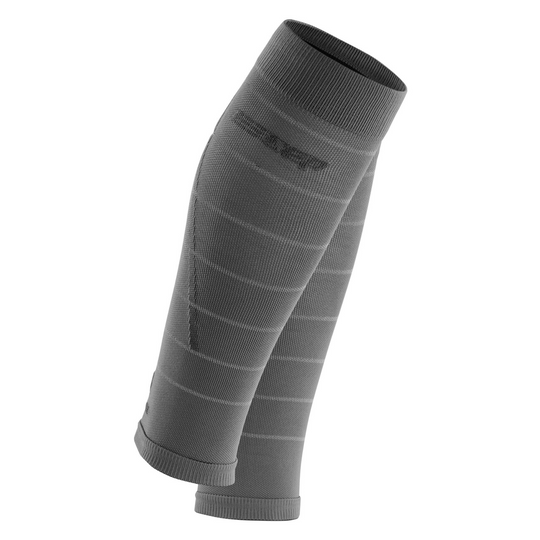 Reflective Compression Calf Sleeves, Men, Grey/Silver, Front View