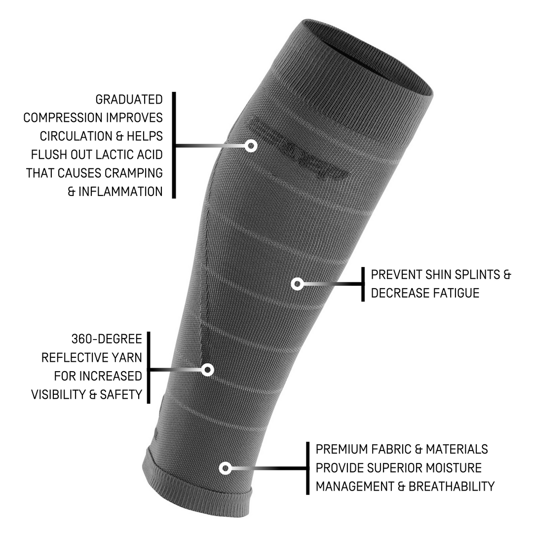 Reflective Compression Calf Sleeves, Women, Grey/Silver, Detail