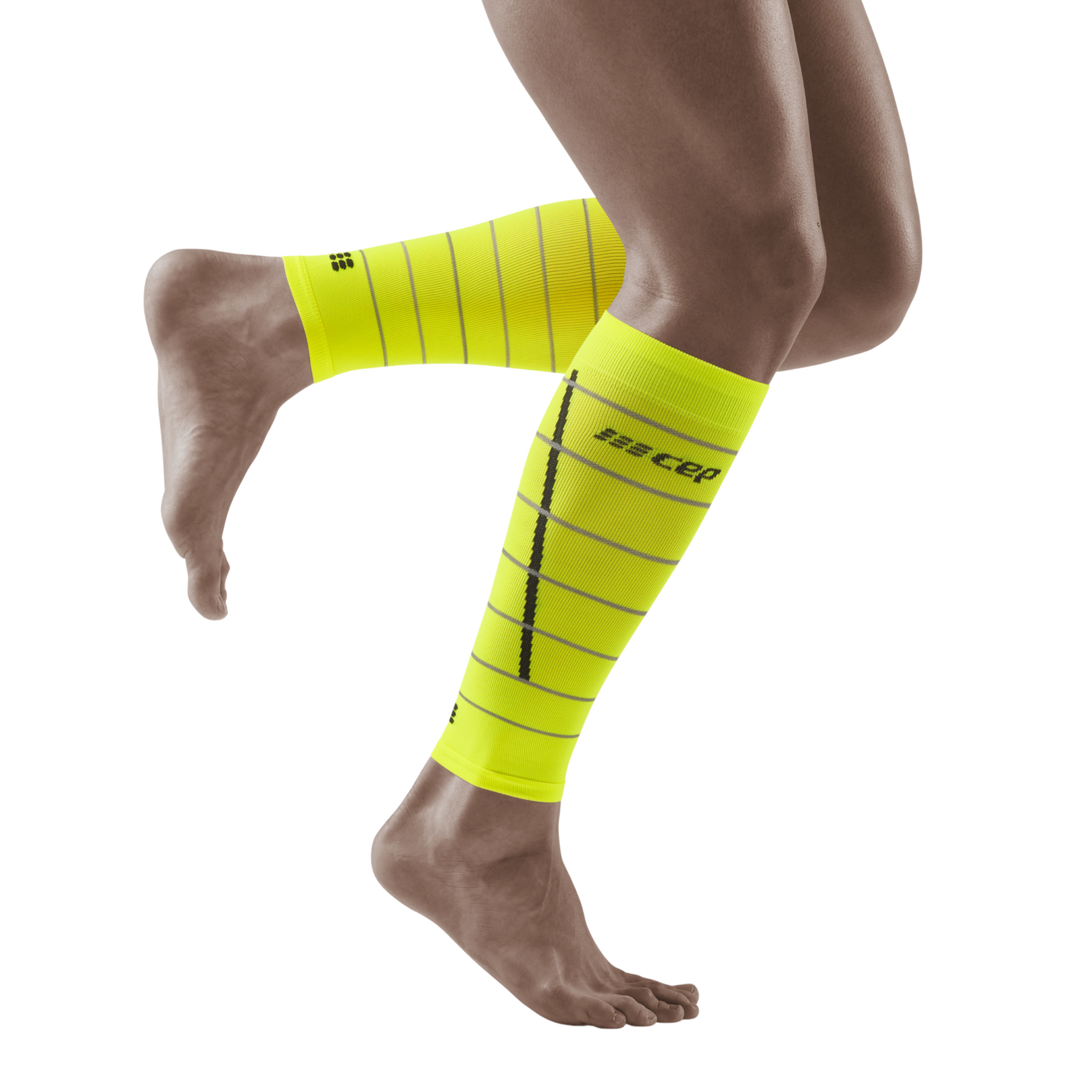 CEP Reflective Compression Calf Sleeves, Men / IV / Neon Yellow/Silver