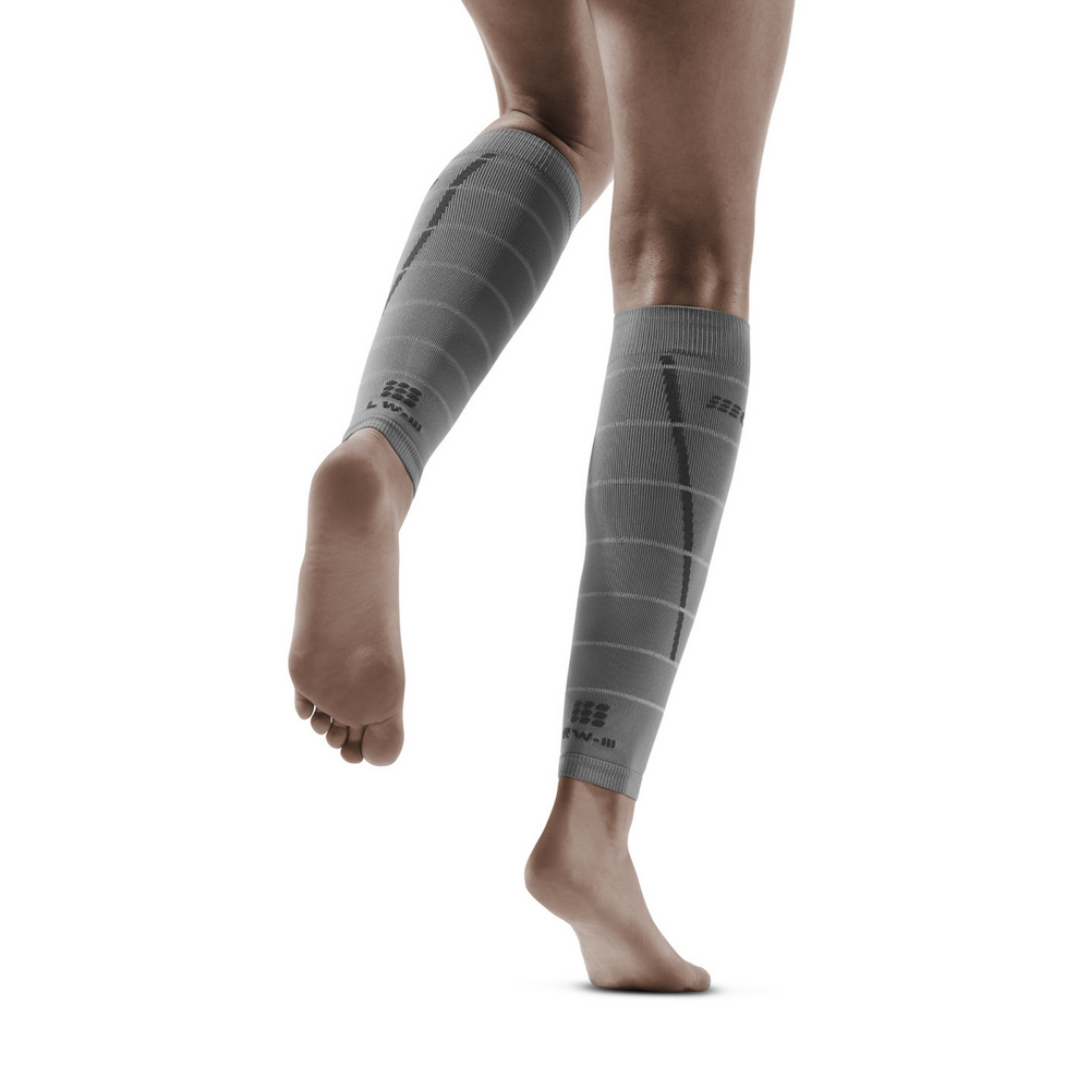 Reflective Compression Calf Sleeves, Women, Grey/Silver, Back View Model