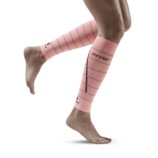 Reflective Compression Calf Sleeves, Women, Light Rose/Silver