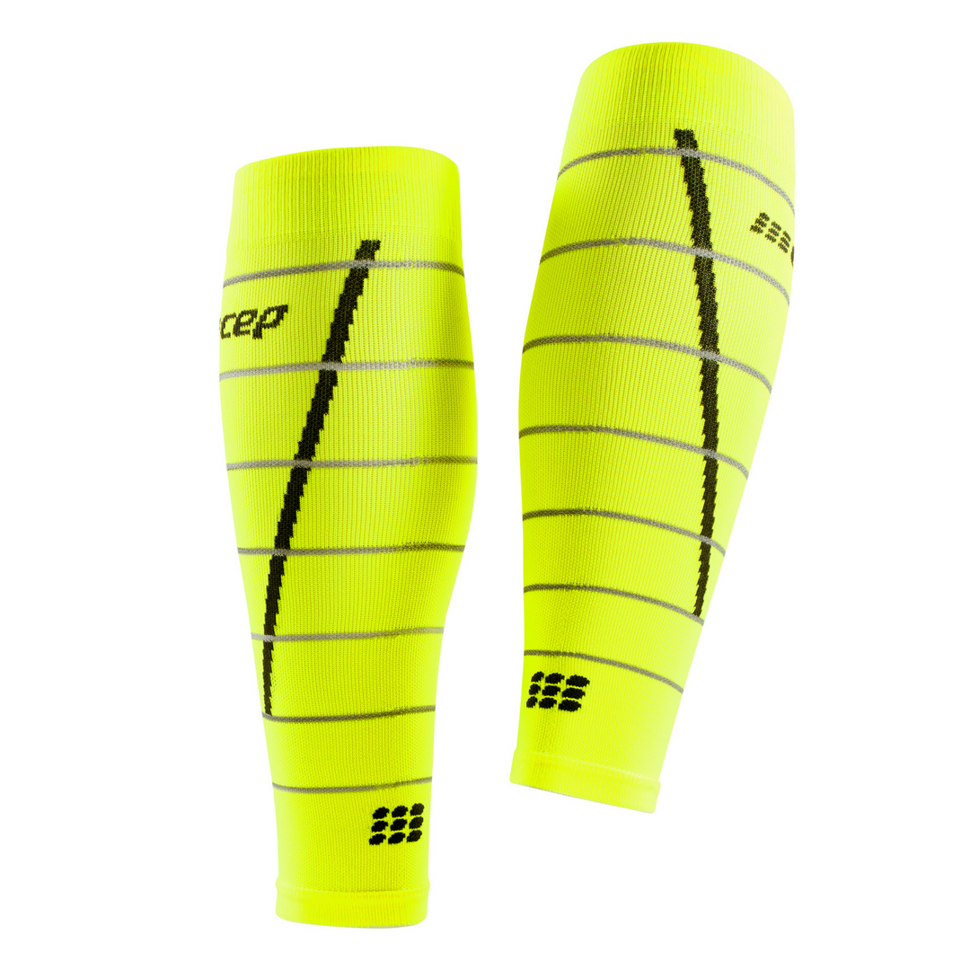 Reflective Compression Calf Sleeves, Women, Neon Yellow/Silver, Back View