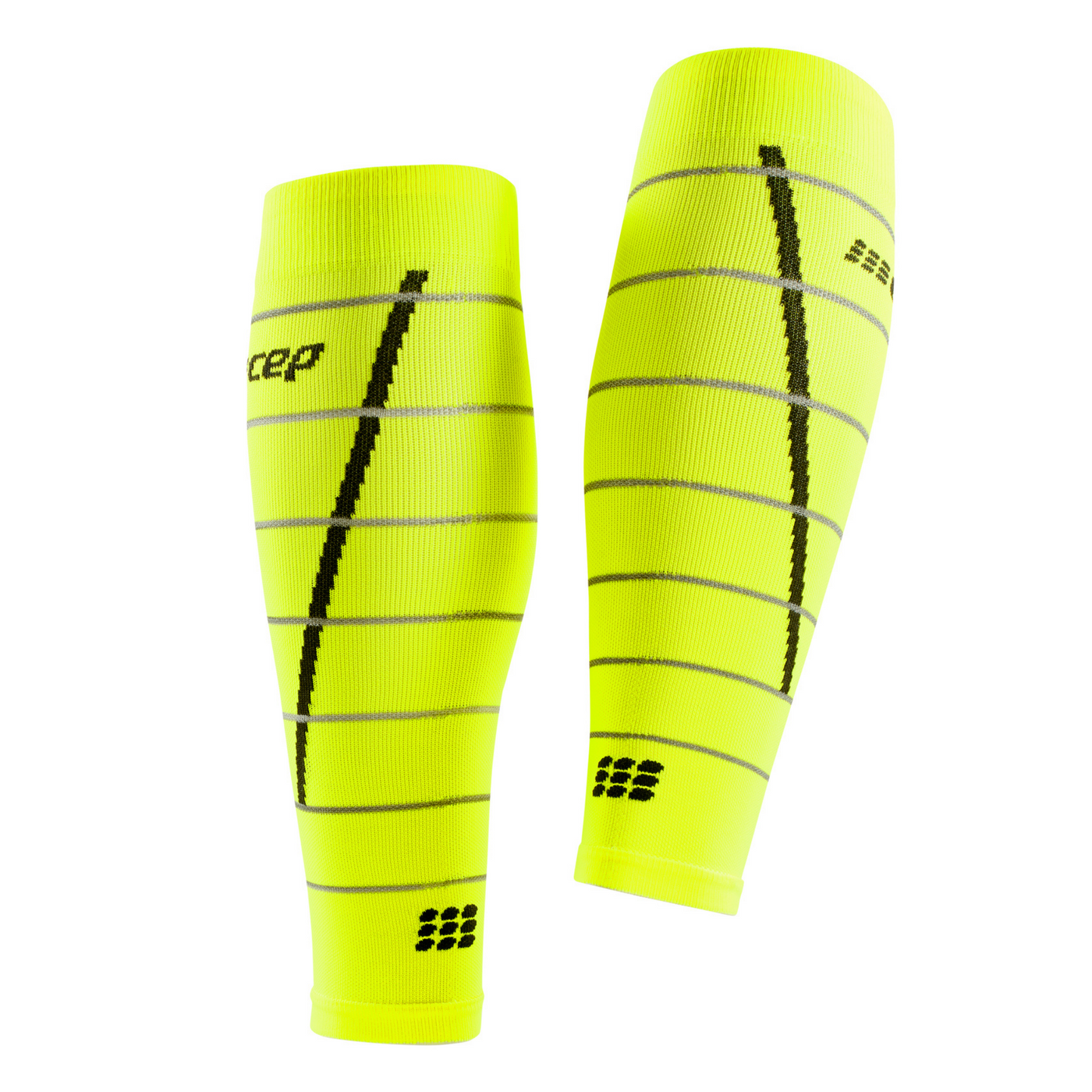 Reflective Compression Calf Sleeves, Men, Neon Yellow/Silver, Back View