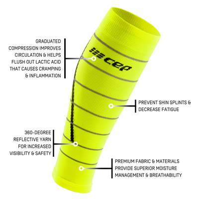 Reflective Compression Calf Sleeves, Men, Neon Yellow/Silver, Detail