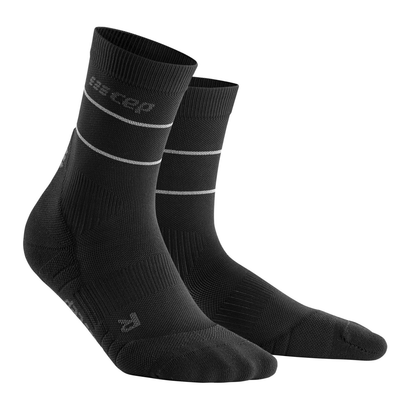 Reflective Mid Cut Compression Socks, Men, Black/Silver, Front View