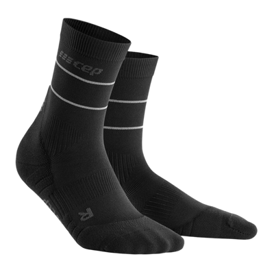 Reflective Mid Cut Compression Socks, Men, Black/Silver, Front View