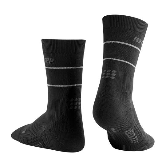Reflective Mid Cut Compression Socks, Men, Black/Silver, Back View