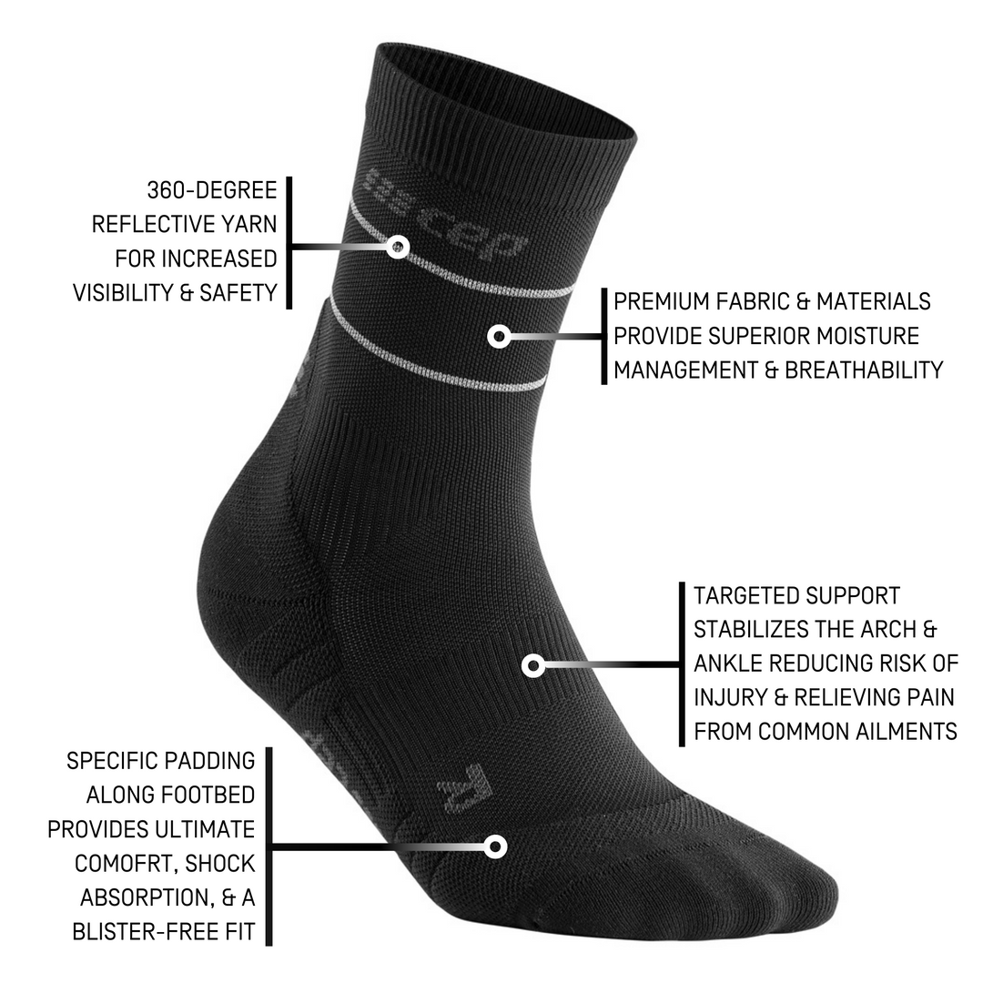 Ανακλαστικές Κάλτσες Συμπίεσης Μέσης Κοπής, Ανδρικές, Μαύρες/Ασημί, Λεπτομέρεια