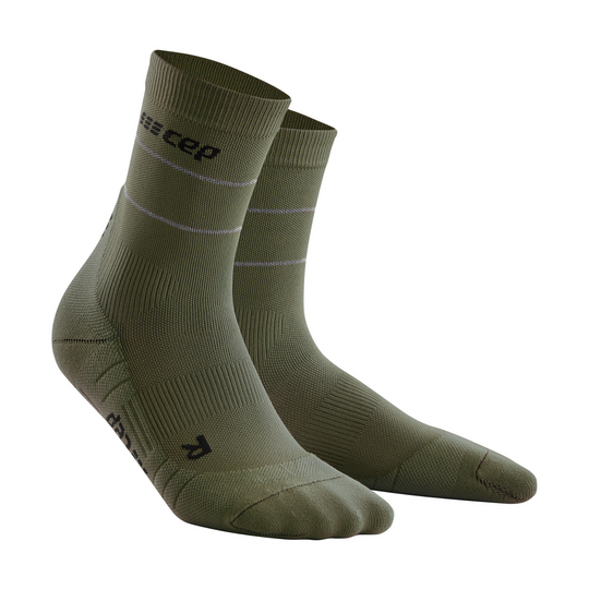 Reflective Mid Cut Compression Socks, Men, Dark Green/Silver, Front View