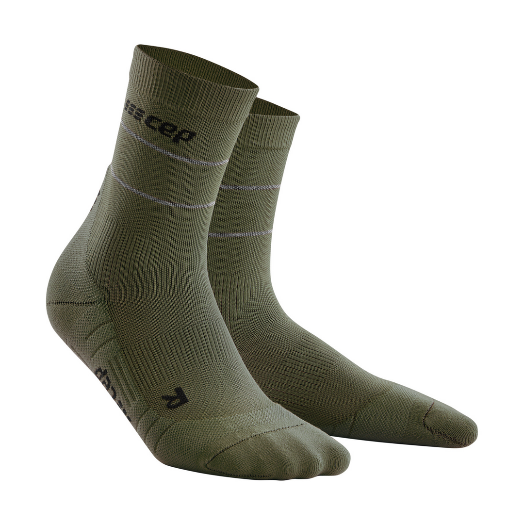 Ανακλαστικές Κάλτσες Συμπίεσης Μέσης Κοπής, Ανδρικές, Σκούρο Πράσινο/Ασημί, Μπροστινή Όψη
