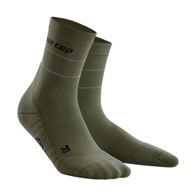 Reflective Mid Cut Compression Socks, Men, Dark Green/Silver, Front View