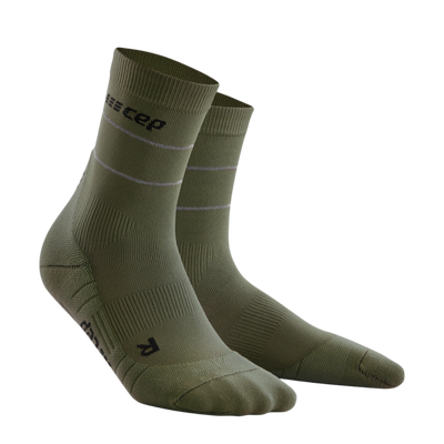 Reflective Mid Cut Compression Socks, Women, Dark Green/Silver, Front View