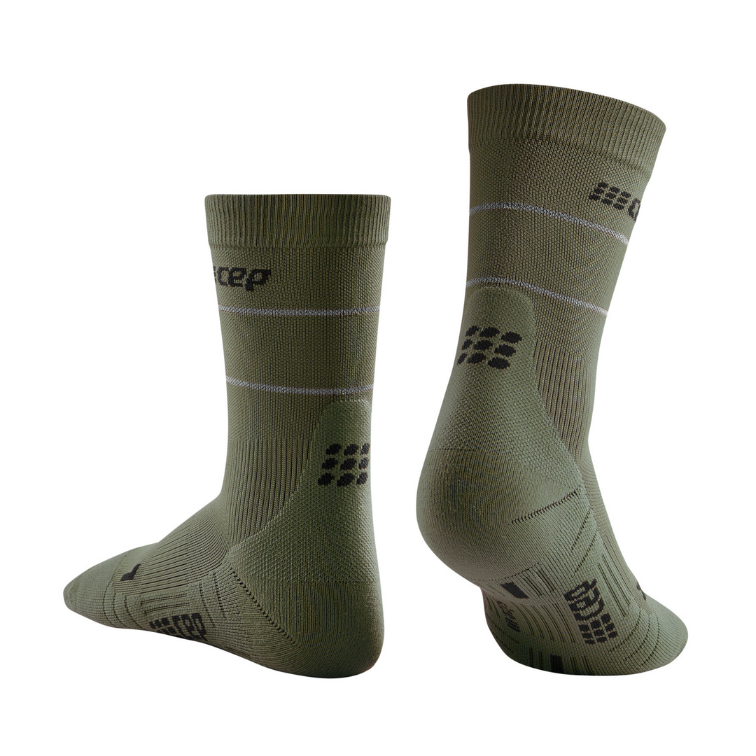 Reflective Mid Cut Compression Socks, Men, Dark Green/Silver, Back View
