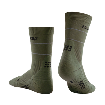 Reflective Mid Cut Compression Socks, Men, Dark Green/Silver, Back View