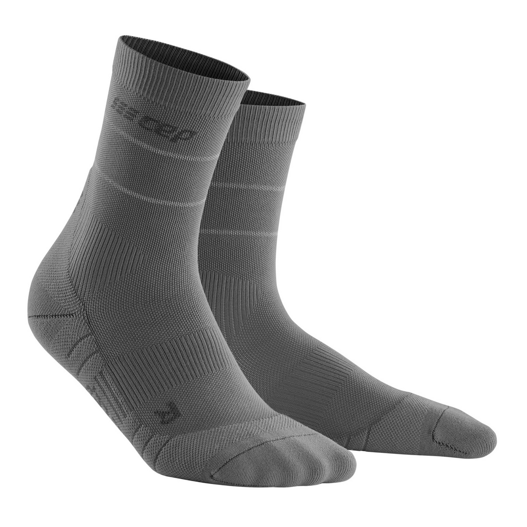 Reflective Mid Cut Compression Socks, Men, Grey/Silver, Front View