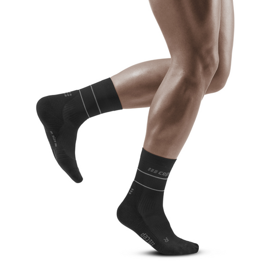 Reflective Mid Cut Compression Socks, Men, Black/Silver