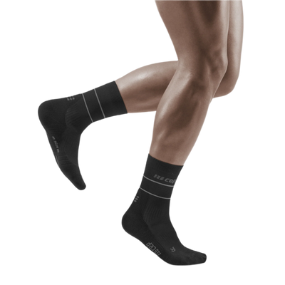 Reflective Mid Cut Compression Socks, Men, Black/Silver