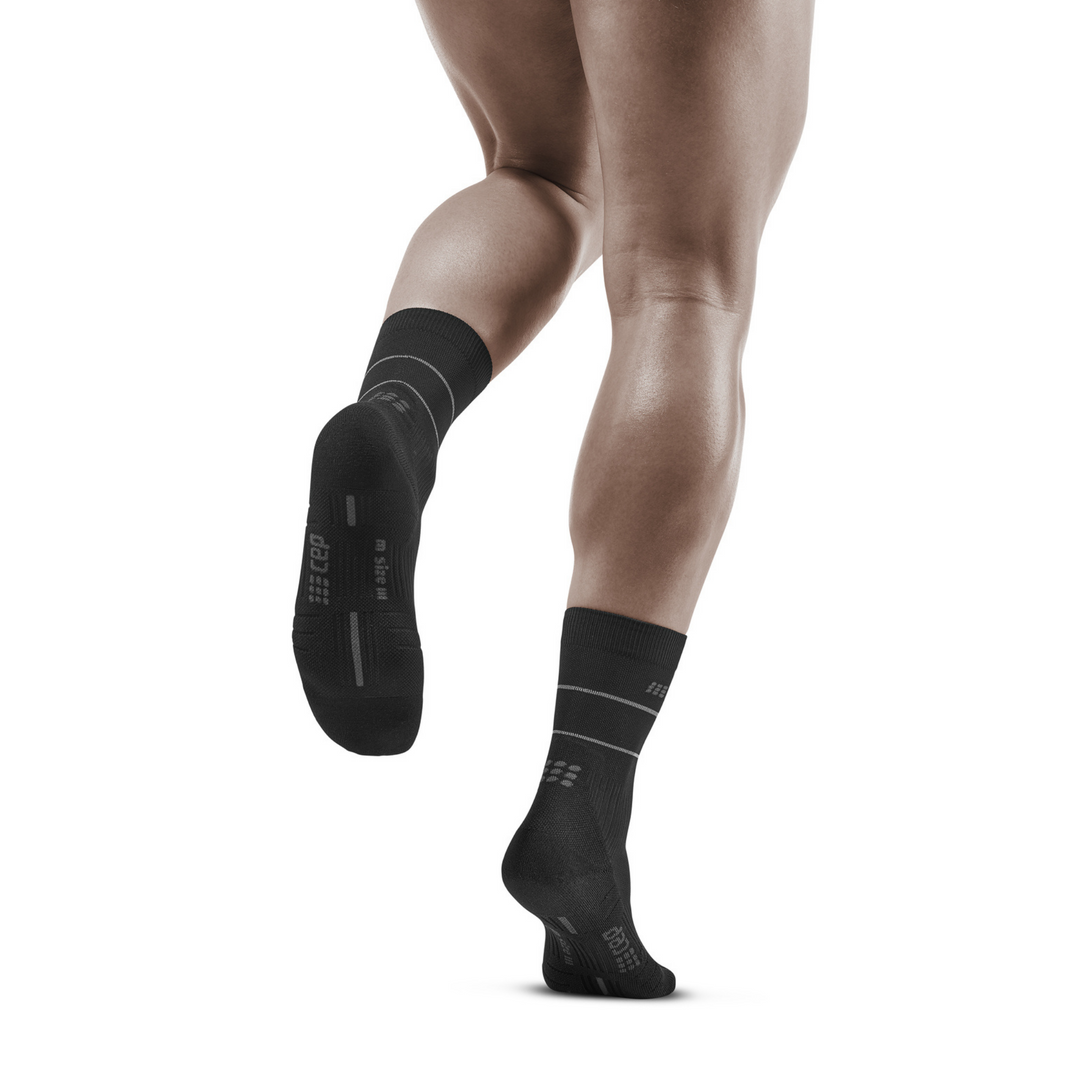 Ανακλαστικές Κάλτσες Συμπίεσης Μέσης Κοπής, Ανδρικές, Μαύρες/Ασημί, Μοντέλο Πίσω Όψης