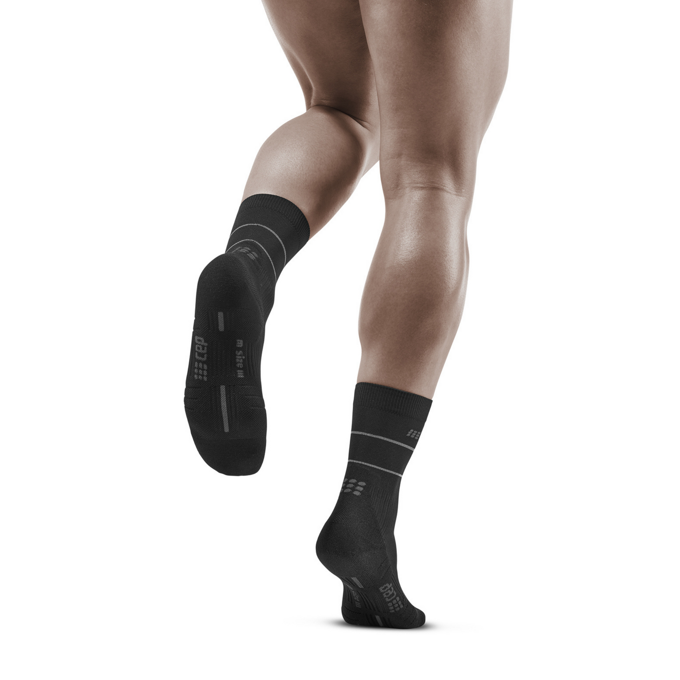 Reflective Mid Cut Compression Socks, Men, Black/Silver, Back View Model