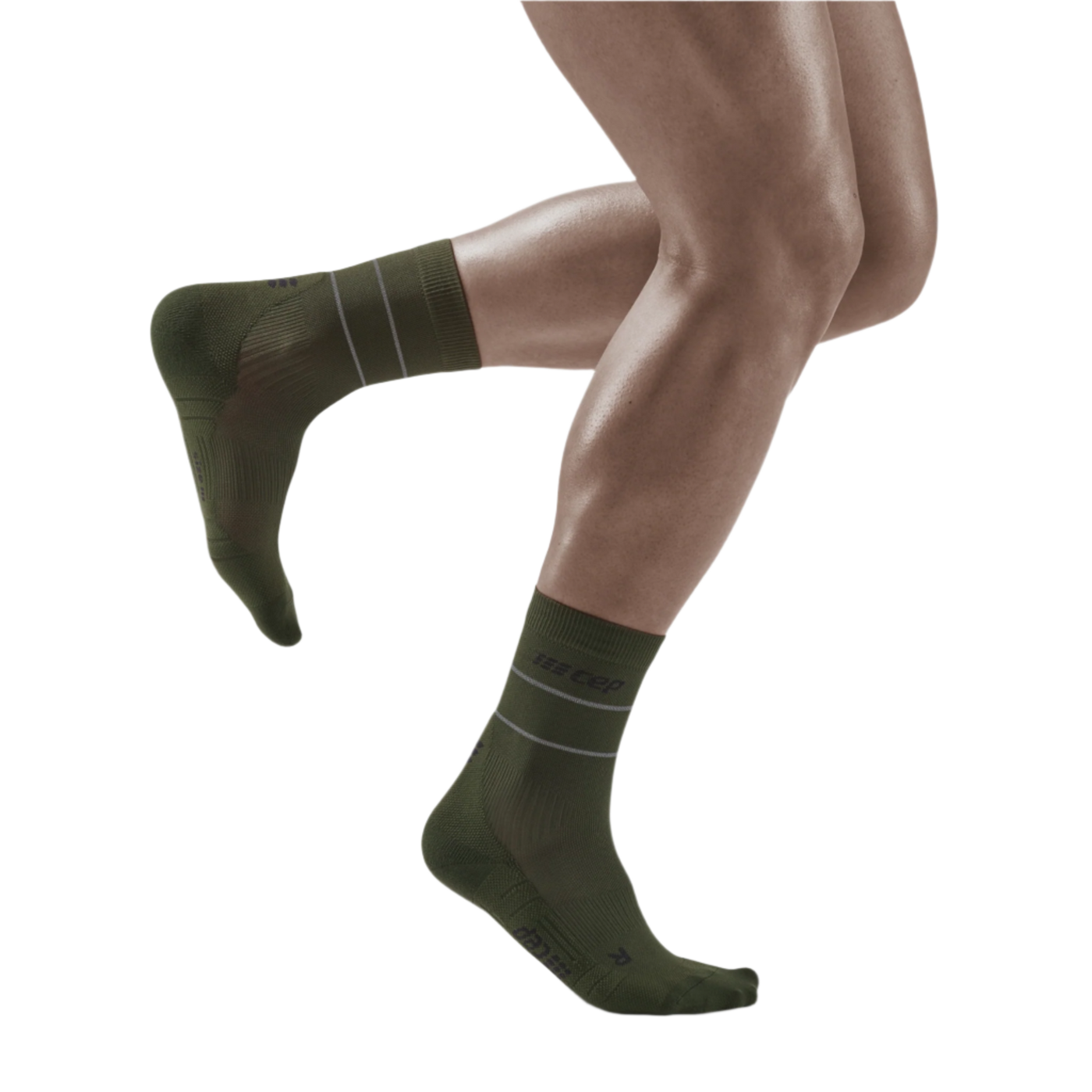 Reflective Mid Cut Compression Socks, Men, Dark Green/Silver