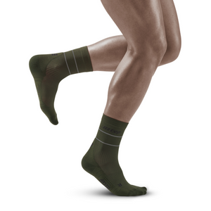 Reflective Mid Cut Compression Socks, Men, Dark Green/Silver