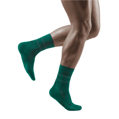 Reflective Mid Cut Compression Socks, Men, Green/Silver
