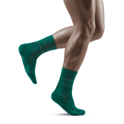 Reflective Mid Cut Compression Socks, Men, Green/Silver