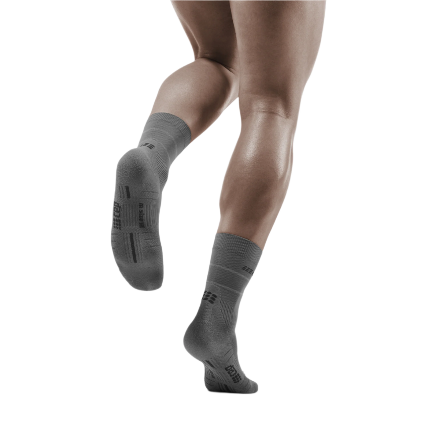 Reflective Mid Cut Compression Socks, Men, Grey/Silver, Back View Model