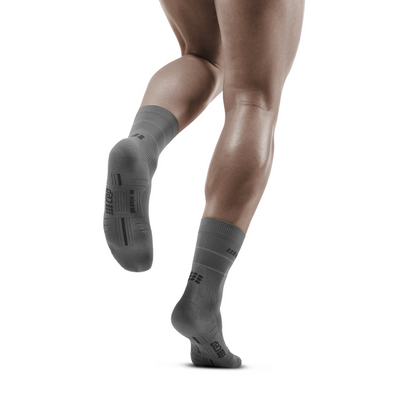 Reflective Mid Cut Compression Socks, Men, Grey/Silver, Back View Model