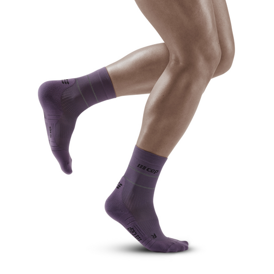 Reflective Mid Cut Compression Socks, Men, Purple/Silver