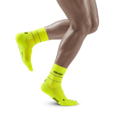 Reflective Mid Cut Compression Socks, Men, Neon Yellow/Silver
