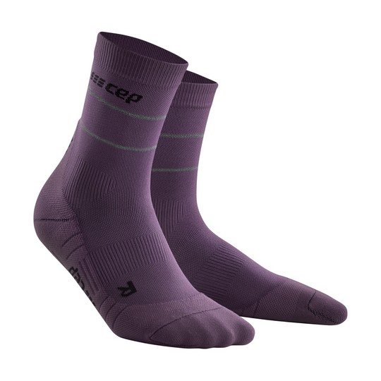 Reflective Mid Cut Compression Socks, Women, Purple/Silver, Front View