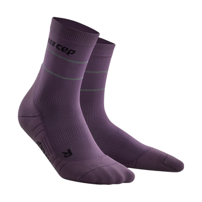 Reflective Mid Cut Compression Socks, Men, Purple/Silver, Front View