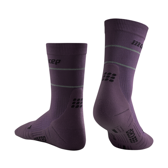 Calcetines de compresión reflectantes de corte medio, mujer, violeta/plata, vista posterior