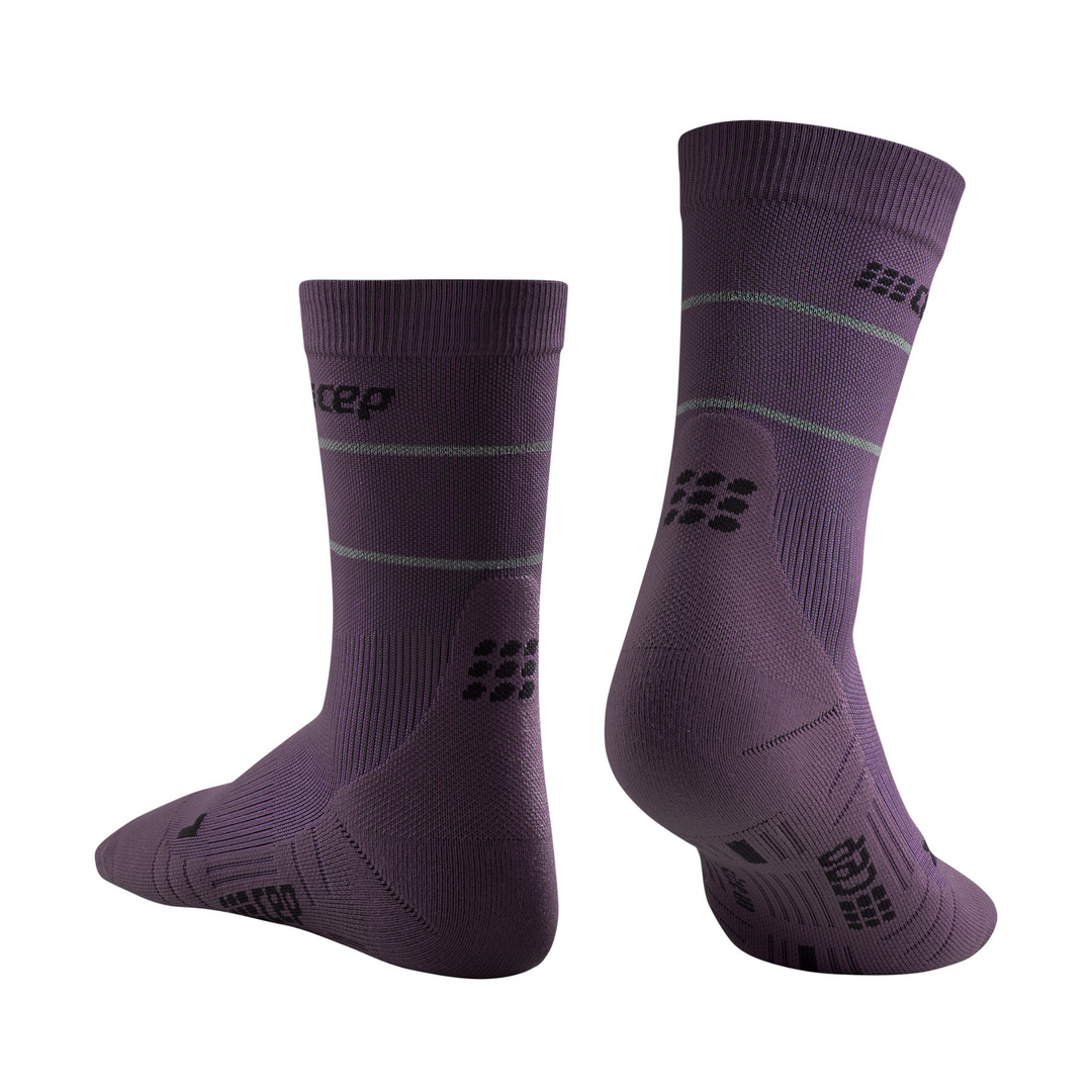 Reflective Mid Cut Compression Socks, Men, Purple/Silver, Back View