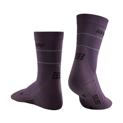 Reflective Mid Cut Compression Socks, Men, Purple/Silver, Back View