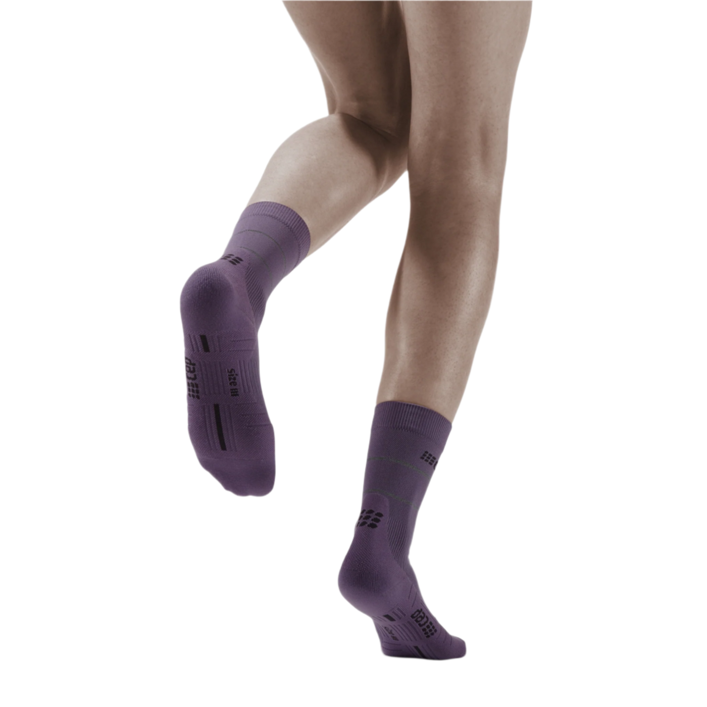 Reflective Mid Cut Compression Socks, Women, Purple/Silver, Back View Model