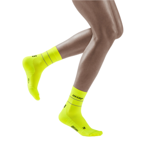 Reflective Mid Cut Compression Socks, Women, Neon Yellow/Silver