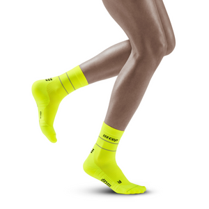 Reflective Mid Cut Compression Socks, Women, Neon Yellow/Silver