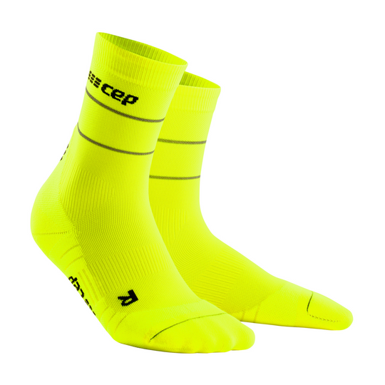 Reflective Mid Cut Compression Socks, Men, Neon Yellow/Silver, Front View
