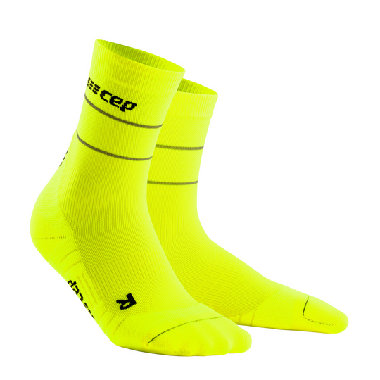 Reflective Mid Cut Compression Socks, Women, Neon Yellow/Silver, Front View