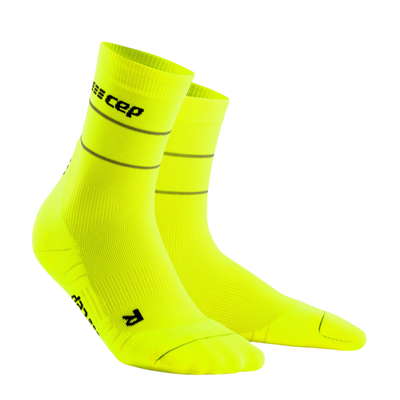 Reflective Mid Cut Compression Socks, Women, Neon Yellow/Silver, Front View