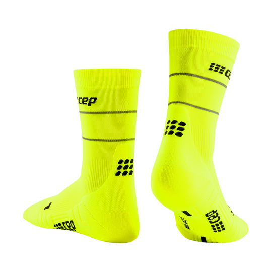 Ανακλαστικές Κάλτσες Συμπίεσης Μέσης Κοπής, Ανδρικές, Νέον Κίτρινο/Ασημί, Πίσω Όψη