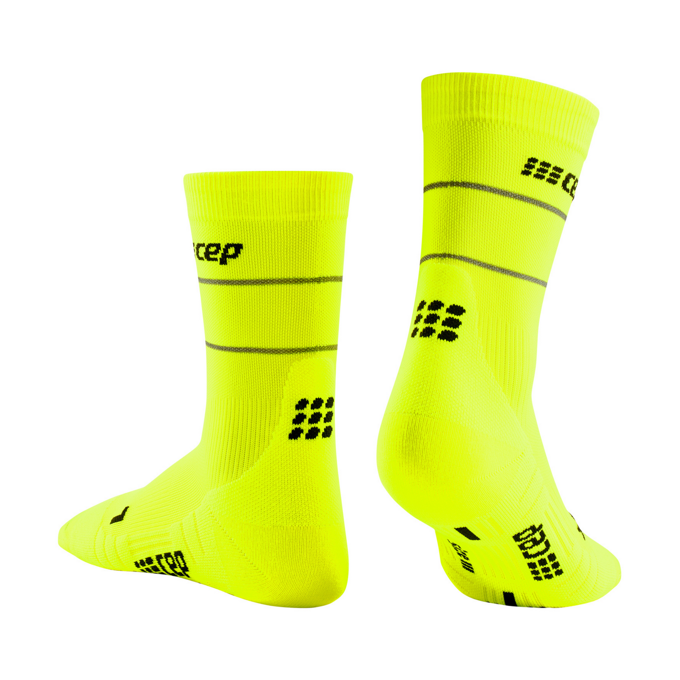 Reflective Mid Cut Compression Socks, Men, Neon Yellow/Silver, Back View