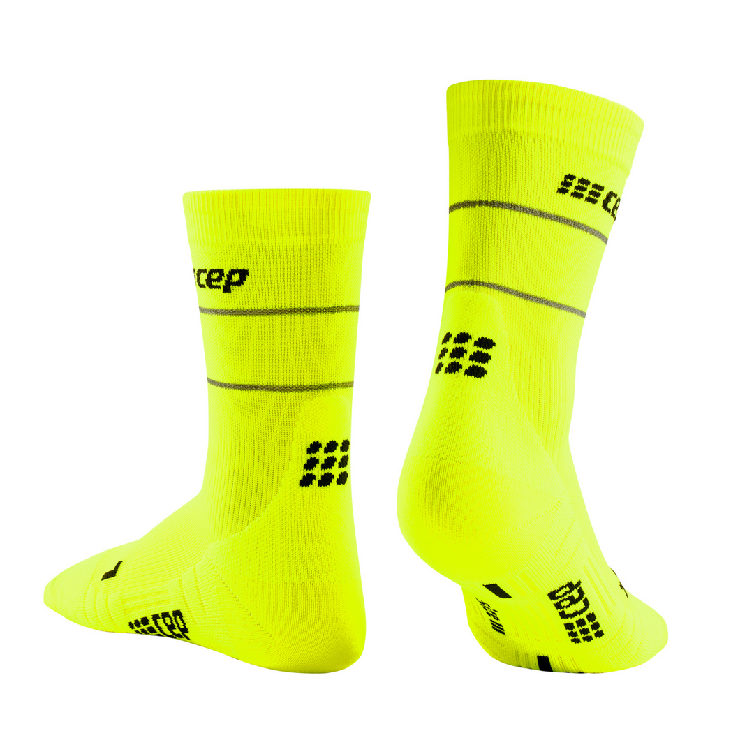 Reflective Mid Cut Compression Socks, Women, Neon Yellow/Silver, Back View