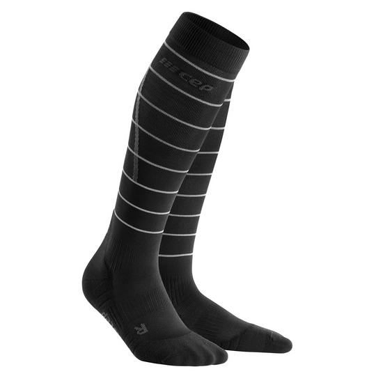 Ανακλαστικές Ψηλές Κάλτσες Συμπίεσης, Ανδρικές, Μαύρες/Ασημί, Μπροστινή Όψη